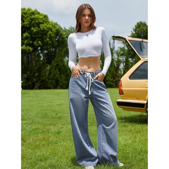 Women’s Low Rise Baggy Jeans Denim Wide Leg Casual Pockets Size 6 - Picture 5 of 5